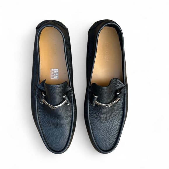 Gucci Black Loafers Black Leather Drivers With Horsebit Men’s Size 8 - Picture 1 of 10
